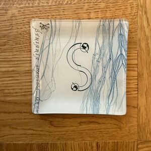 Anthropologie Fringe Studio Botanical Glass Tray Skull Initials Catch-All Dish